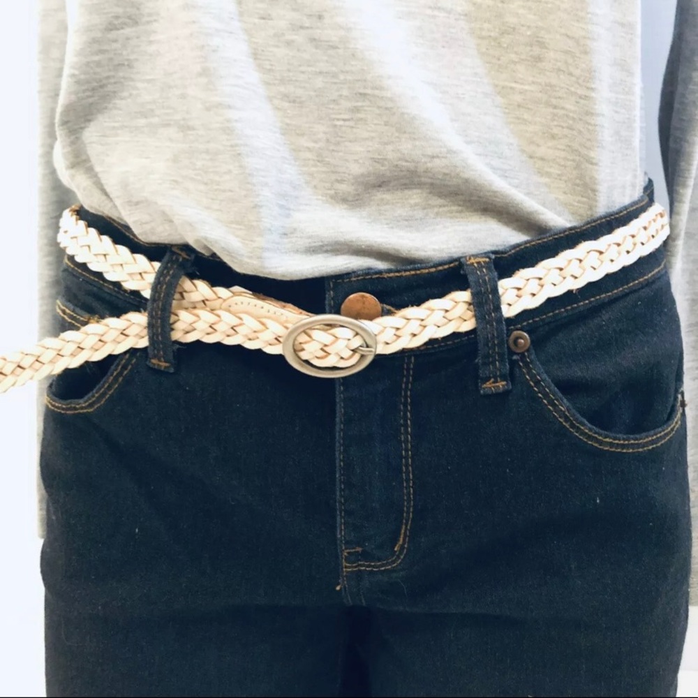 F21 Women's Skinny Faux Leather Braided Belt